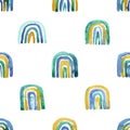 Seamless pattern of hand made watercolor rainbows